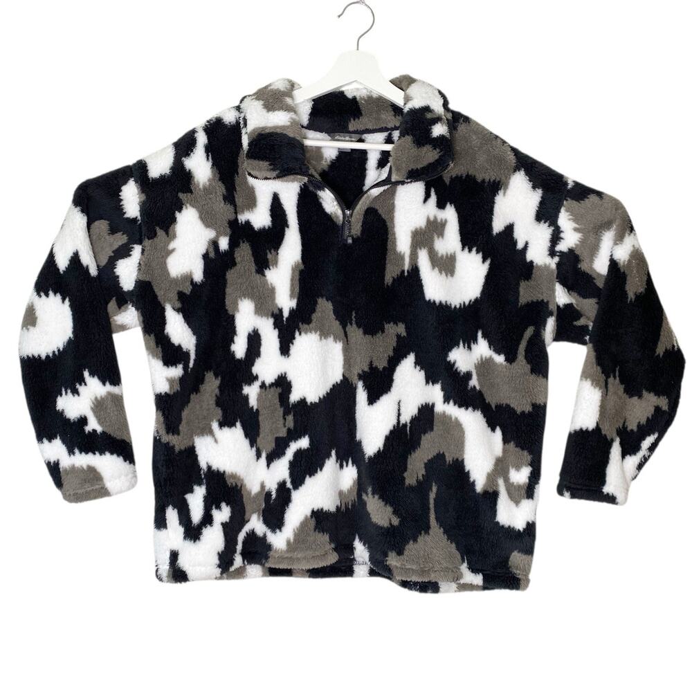 Eddie Bauer Pullover Top Womens XXL Plush 1/4 zip Fleece Camo Gorp Core Cozy NEW
